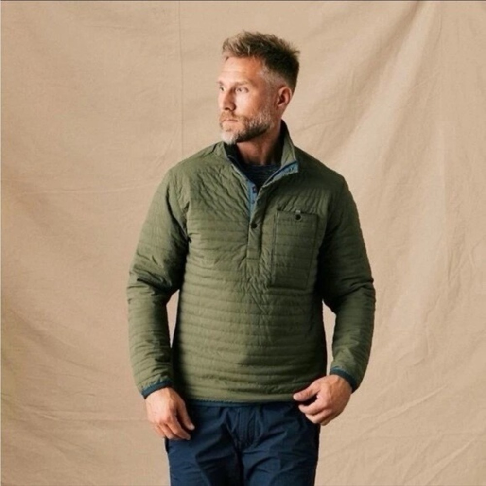 Relwen Windzip Jacket Mens Large Bright Olive Popover Pullover Insulated Quilted